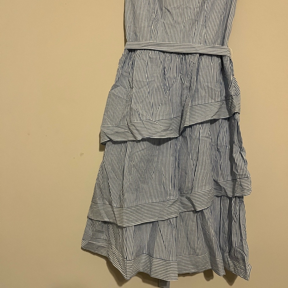 J. Crew Striped sleeveless belted tiered dress Banker Blue stripes size 2 - Picture 6 of 13